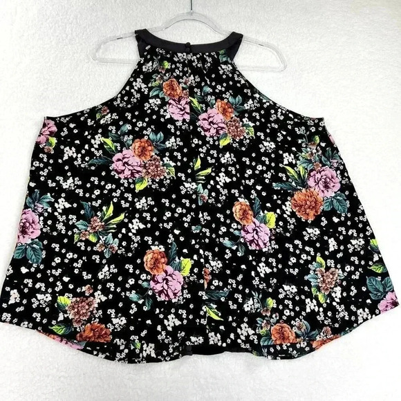 TORRID Womens Sz 1 Floral Goddess Tunic Hi Neck Georgette Black Sheer Halter Top - Picture 3 of 10